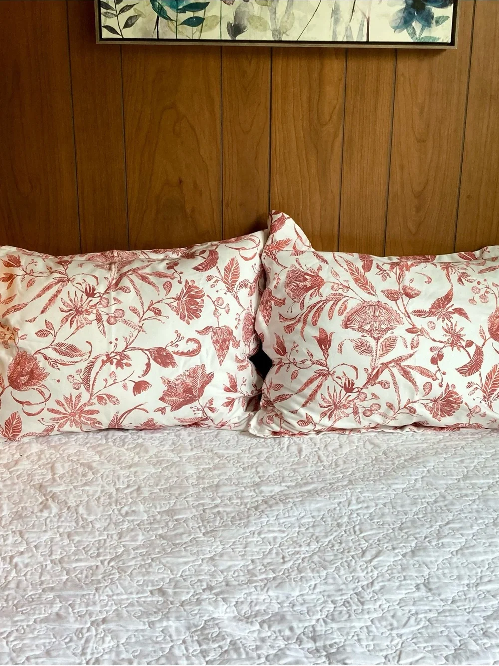 2 red on white pillow-shams in boho botanical monochrome print NWOT
